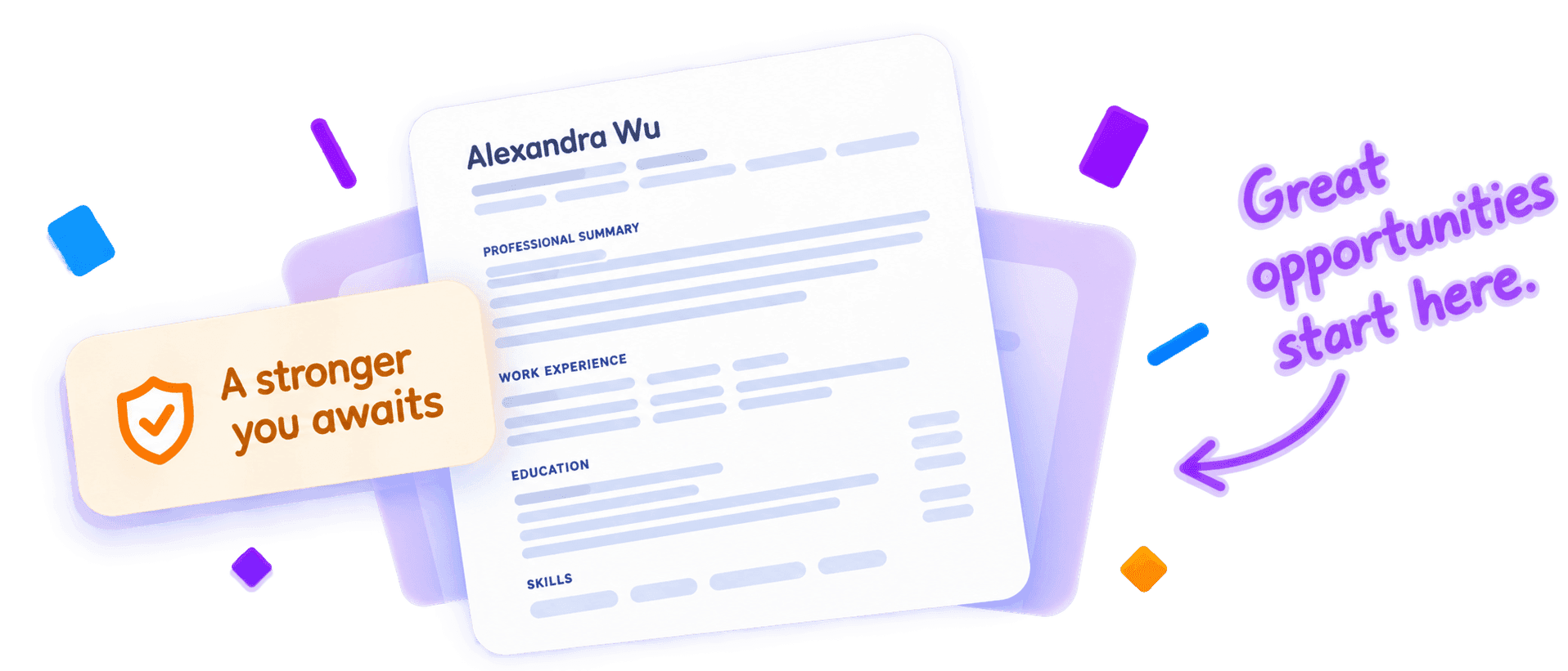 Resume surrounded by encouraging application artwork